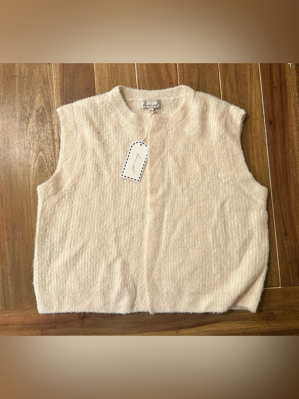 Luna & Sol Women Cream Open Front Sweater Vest Cozy Knit Large NWT